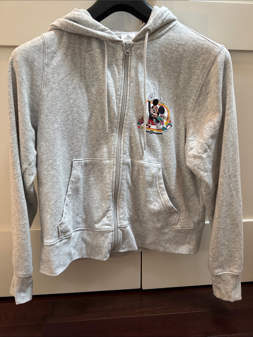 Disney Light Gray Zip Hoodie with Colorful Mickey Screen Printing and Embroidery
